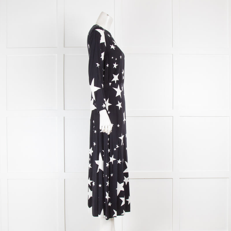 Rixo Black Star Print Midi Dress