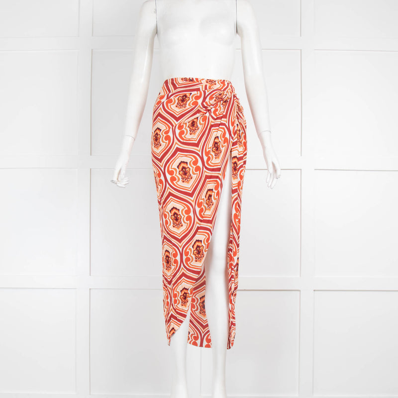 Etro Orange Pattern Knotted Skirt