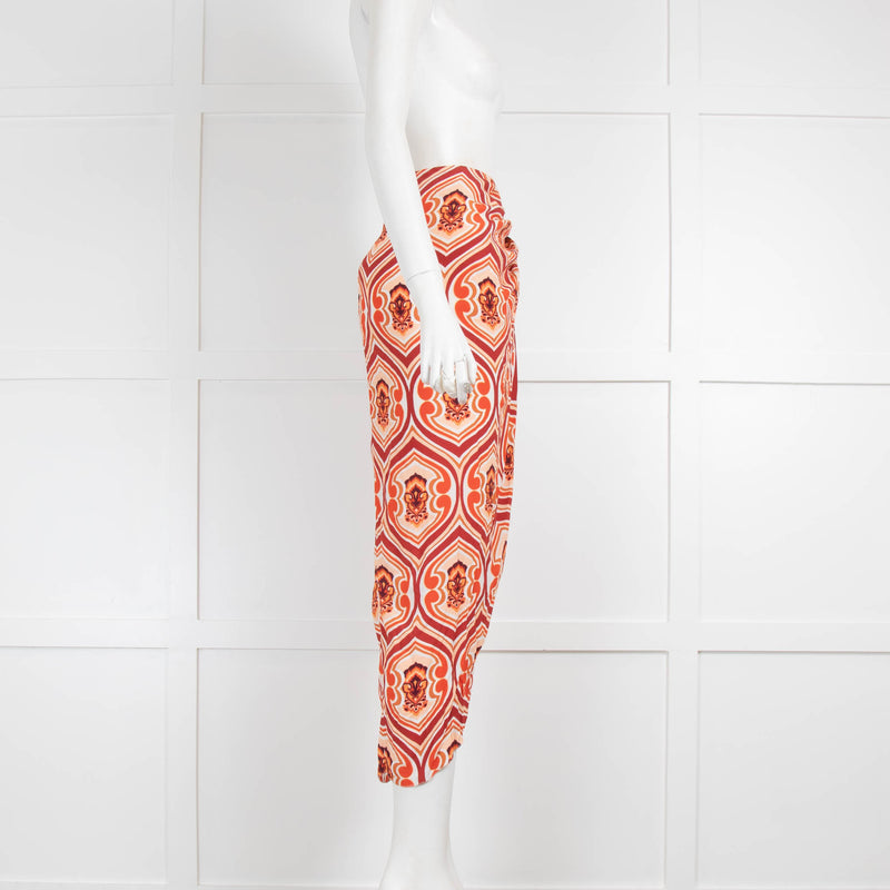 Etro Orange Pattern Knotted Skirt