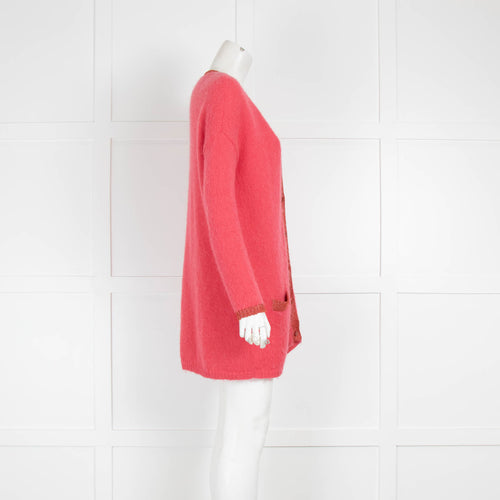 Wyse Coral Lurex Trim Mohair Long Cardigan