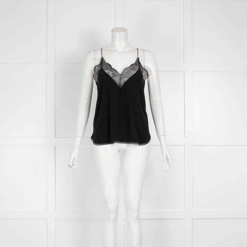 Zadig Voltaire Black  Silk Lace Trim Camisole Top