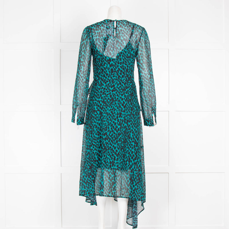 Markus Lupfer Green Animal Print Sheer Dress With Frill