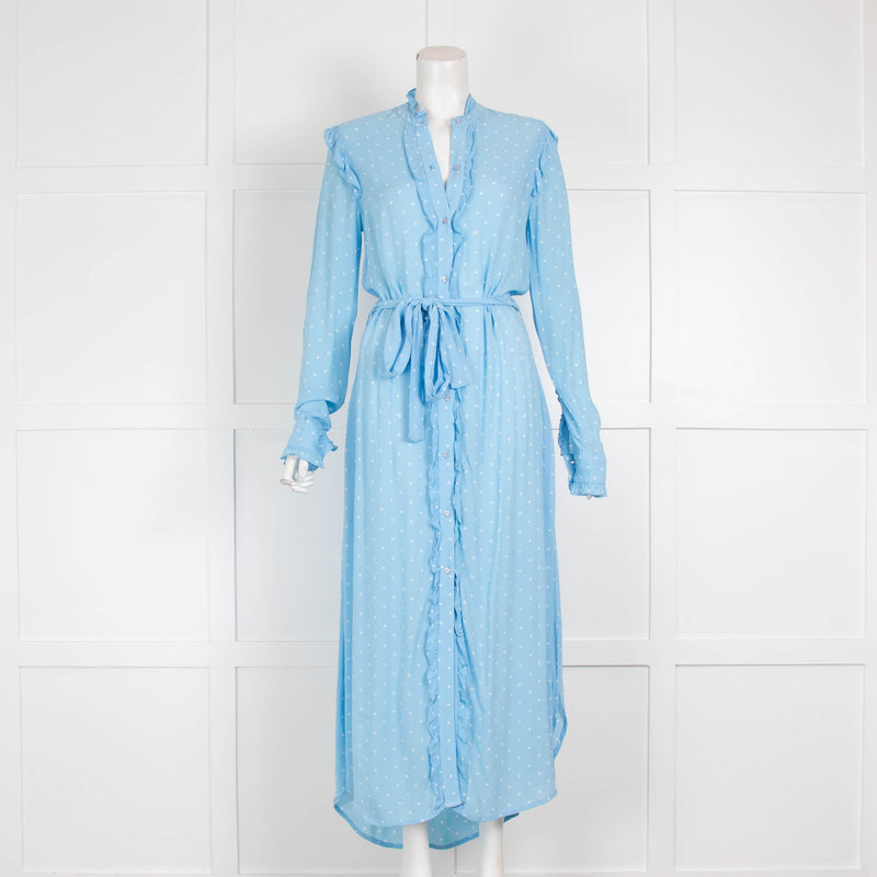Essential Antwerp Blue White Polka Dot Frill Detail Dress