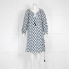 Maje White Blue Print Long Sleeve Peasant Short Dress