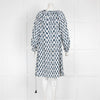 Maje White Blue Print Long Sleeve Peasant Short Dress