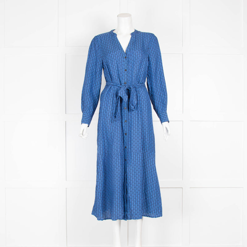 Cefinn Blue Chain Print Long Sleeve Midi Dress