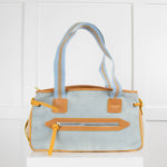 Hogan Pale Blue Beige Suede Mesh Front Handbag