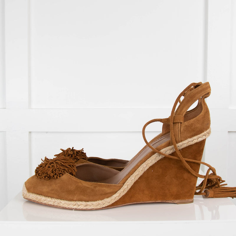 Aquazzura Brown Suede Lace Up Wedges