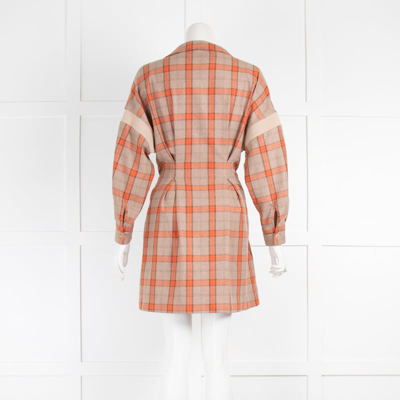 Maje Beige & Orange Check Mini Dress