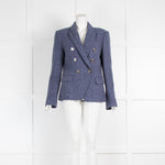 L'Agence Blue Woven Blazer with Grey Buttons