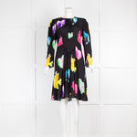 MSGM Black Yellow Pink Floral Long Sleeve Dress