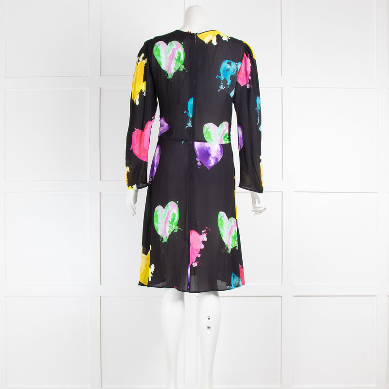 MSGM Black Yellow Pink Floral Long Sleeve Dress