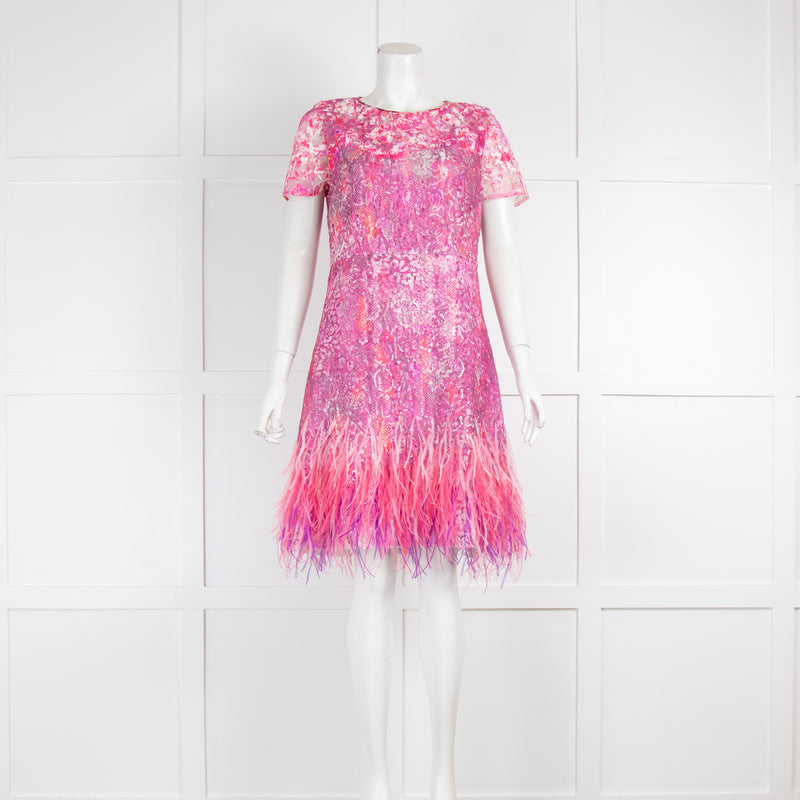 Elie Tahari Pink Dress with Feather Hem