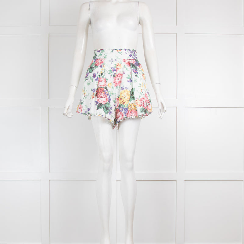 Zimmerman White Pink Green Floral Linen Shorts