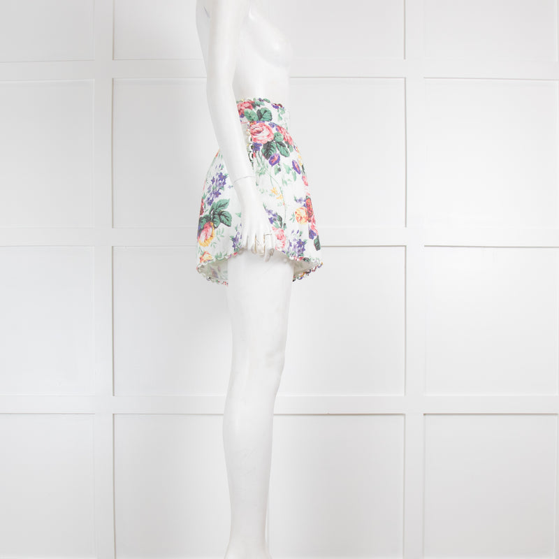 Zimmerman White Pink Green Floral Linen Shorts